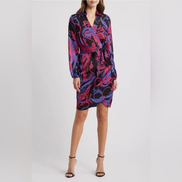 Tahari ASL Women's  Printed Faux Wrap Dress - Picture 1 of 11
